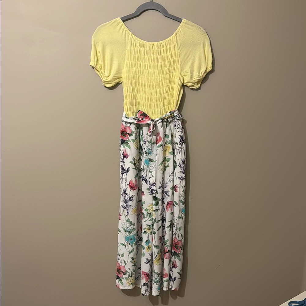 NWT- Ava & Yelly yellow top floral flowy bottom romper, girls size 14